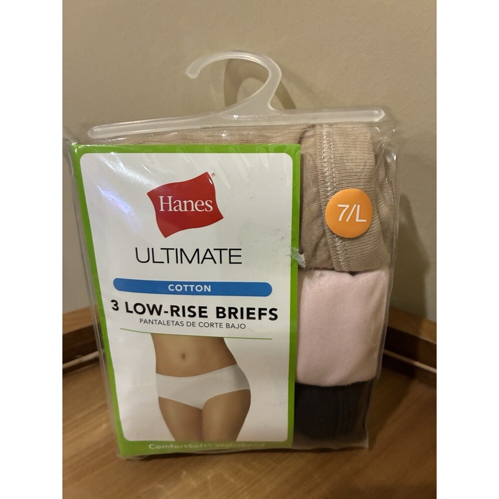Hanes Ultimate Low Rise Briefs size 7 large Cotton 3 Pack NEW BEIGE /BLUSH/BLACK